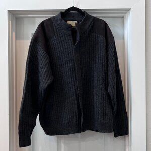 Cabelas Dark Gray Lambswool Ribbed Knit Elbow Patch Cardigan Sweater 2XL